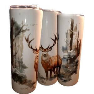 White and Brown Deer Print Tumbler